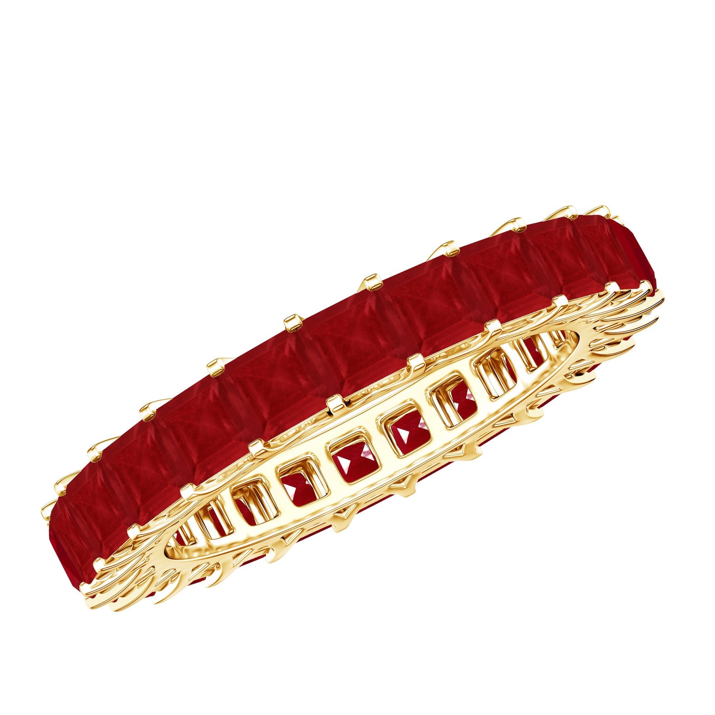 Princess Cut Ruby Eternity Ring – Thin Ruby Wedding Band in Shared Prong Setting | Real AAA Ruby