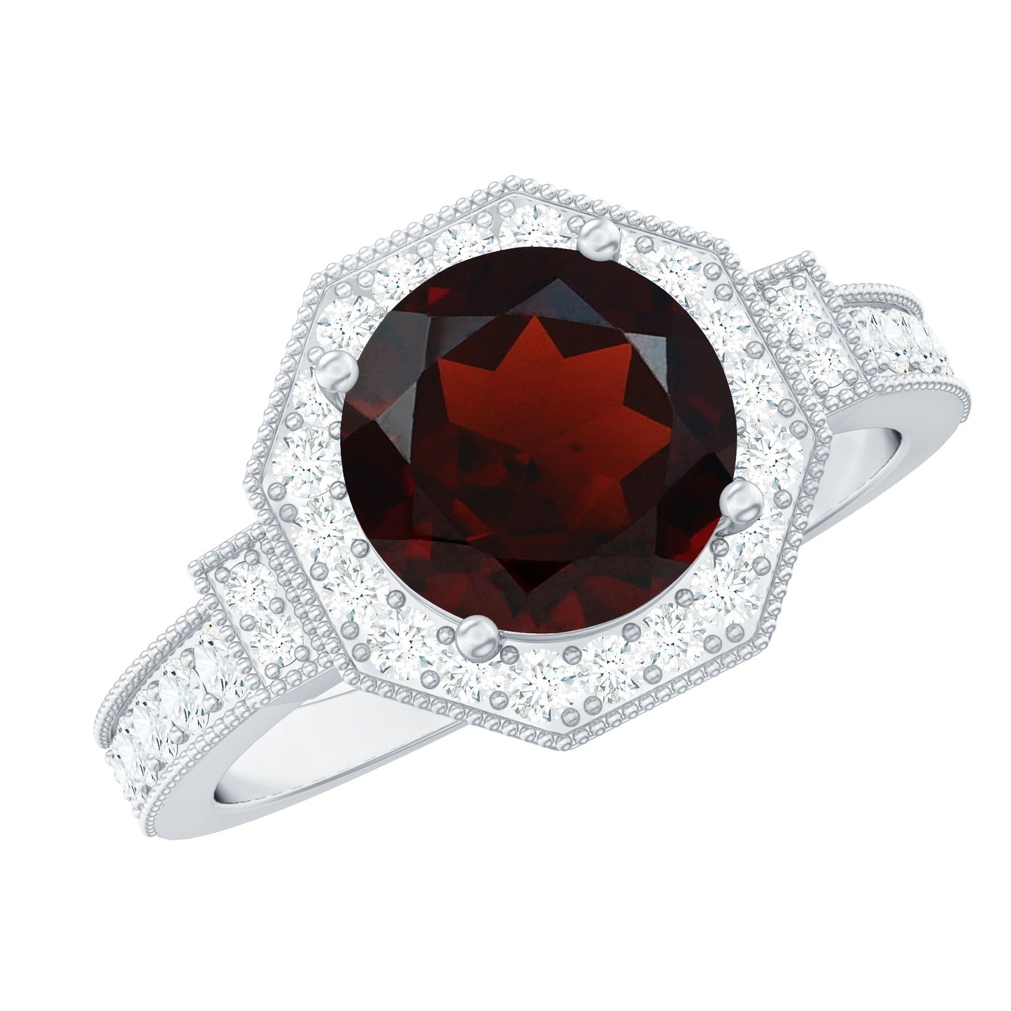 2.3 Carat Garnet Art Deco Engagement Ring with Diamond Halo