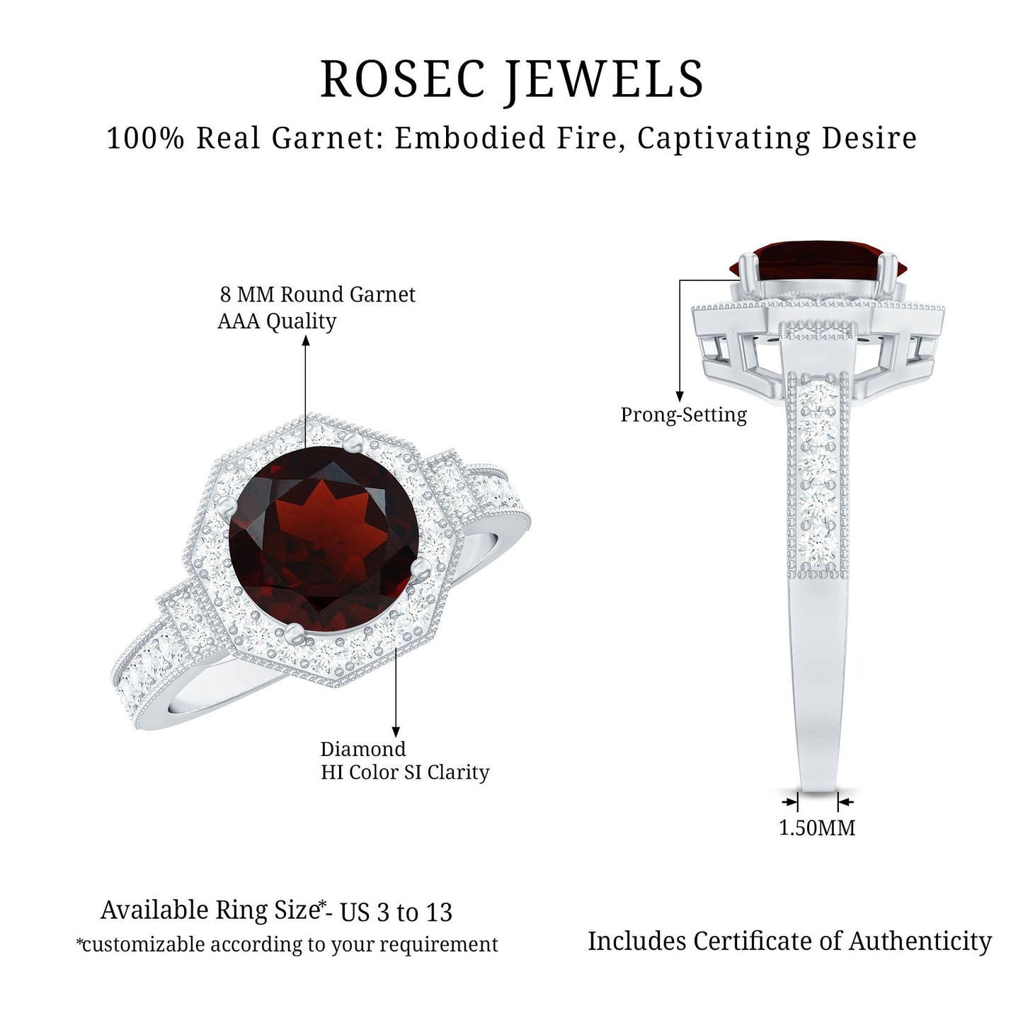 2.3 Carat Garnet Art Deco Engagement Ring with Diamond Halo