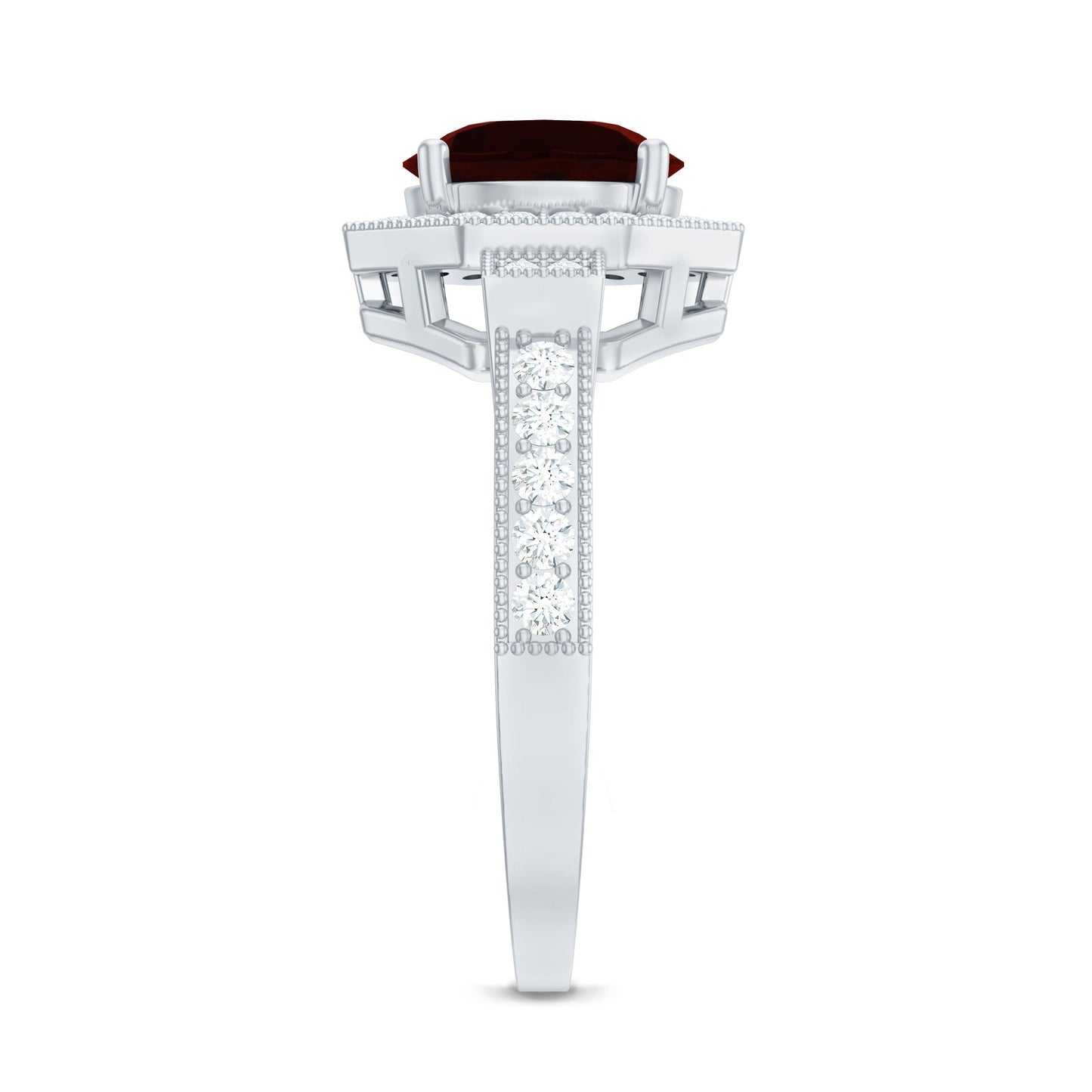 2.3 Carat Garnet Art Deco Engagement Ring with Diamond Halo