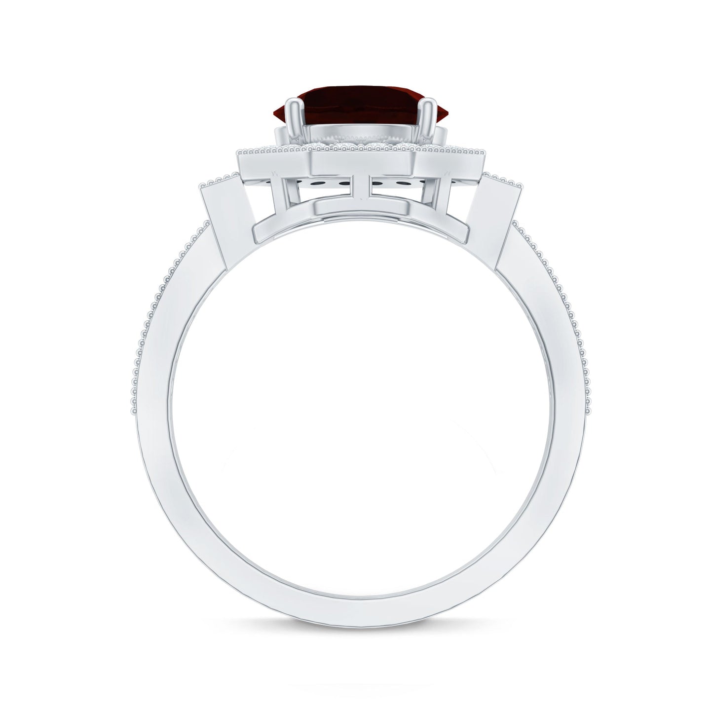 2.3 Carat Garnet Art Deco Engagement Ring with Diamond Halo