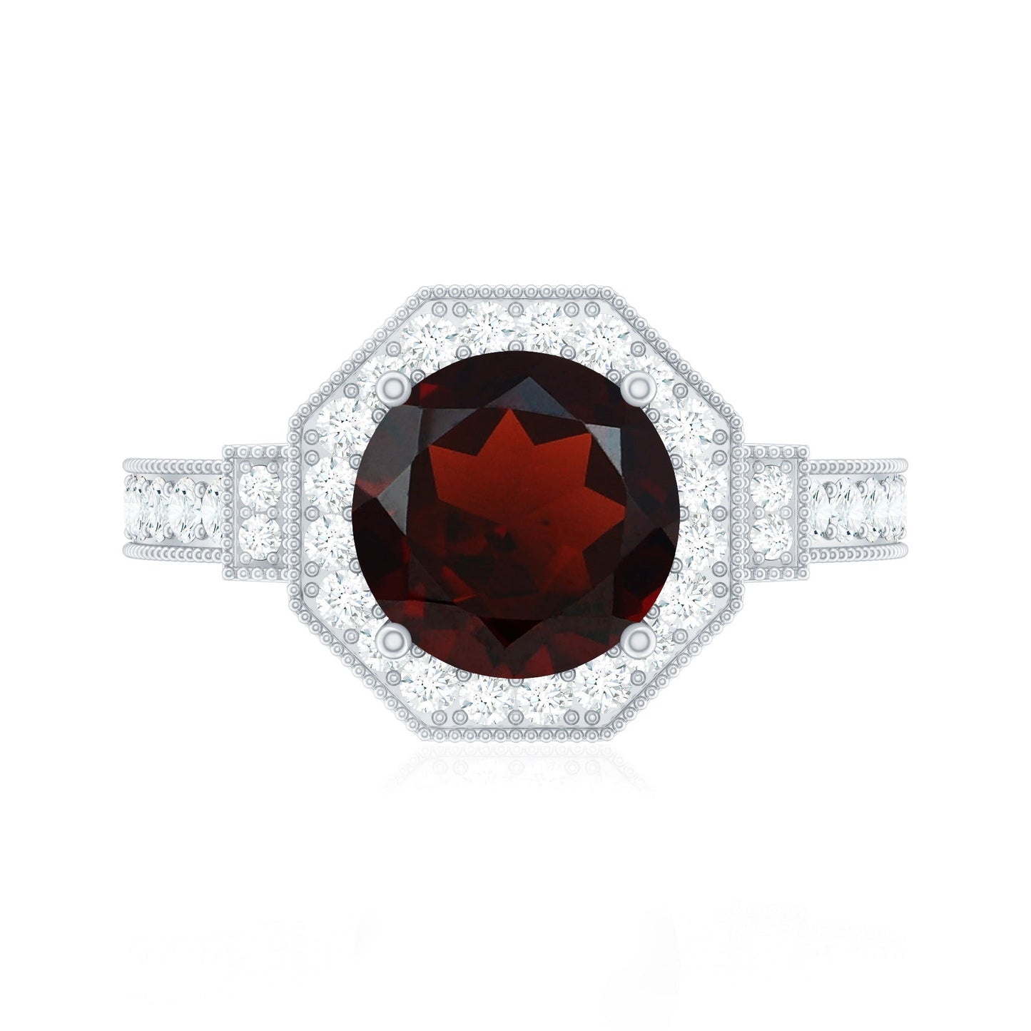 2.3 Carat Garnet Art Deco Engagement Ring with Diamond Halo