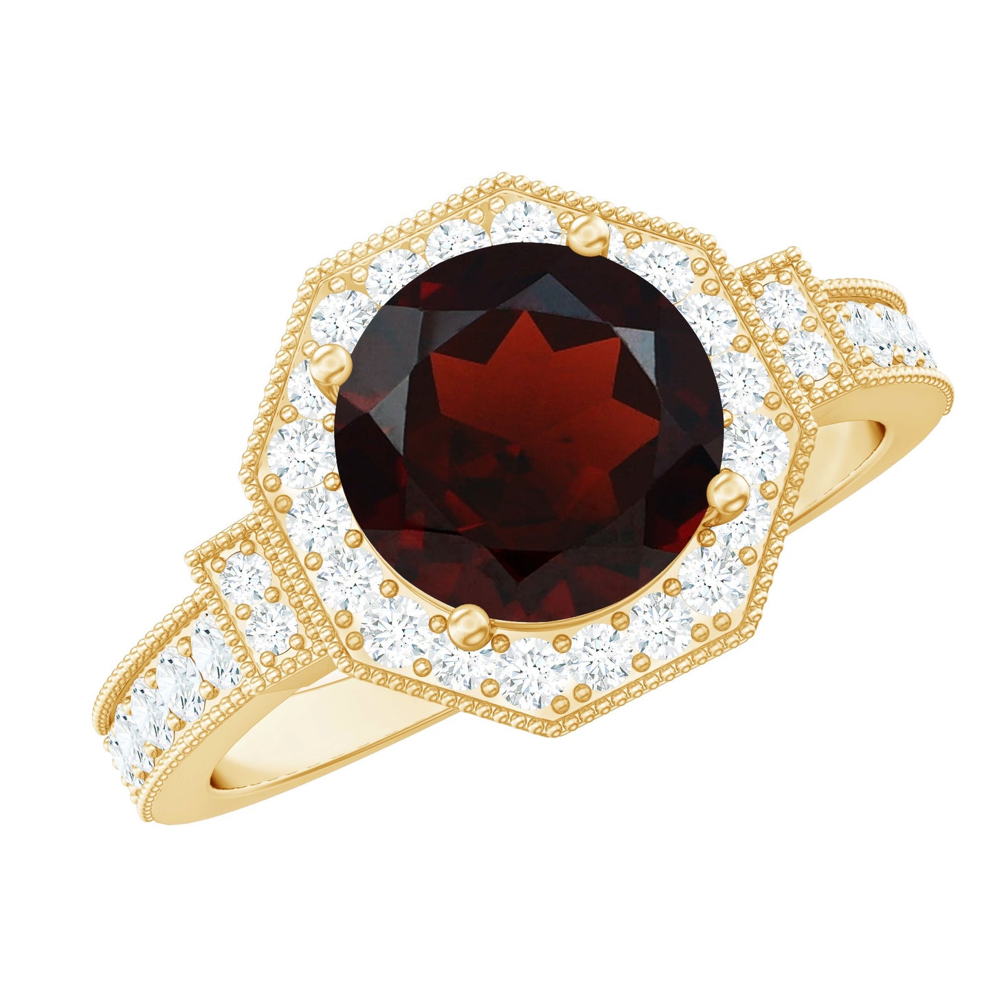 2.3 Carat Garnet Art Deco Engagement Ring with Diamond Halo