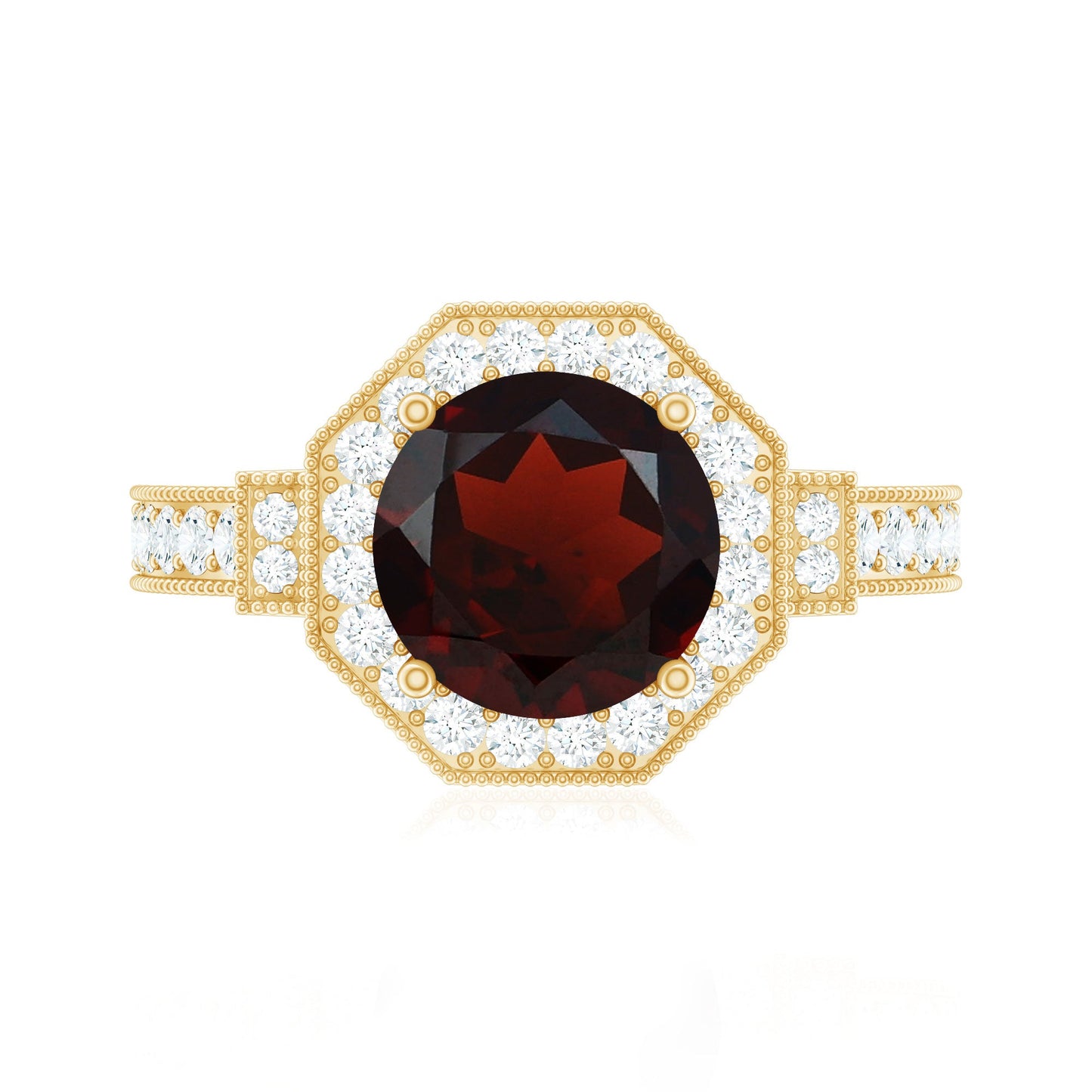 2.3 Carat Garnet Art Deco Engagement Ring with Diamond Halo