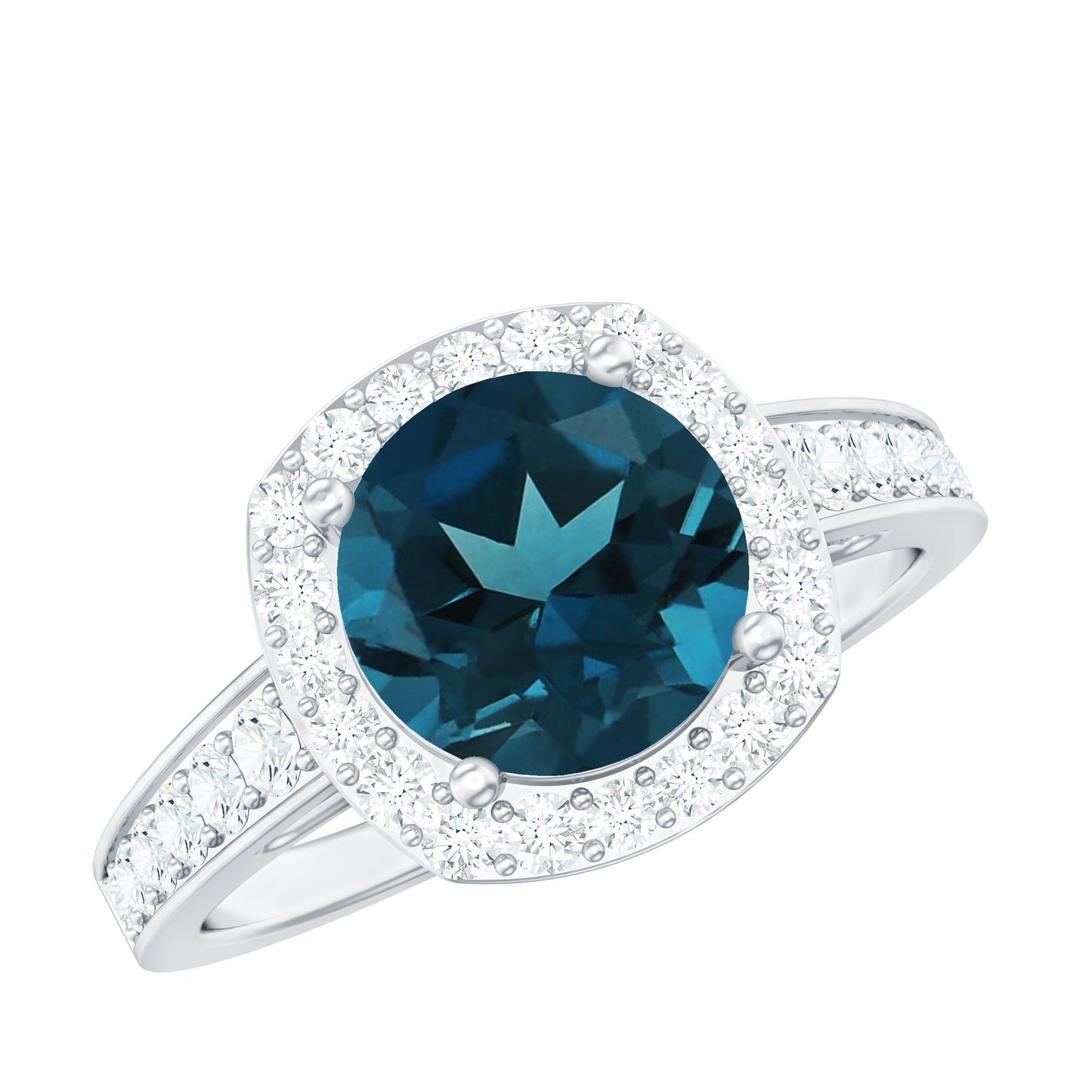 Vintage Halo Engagement Ring with London Blue Topaz and Diamond