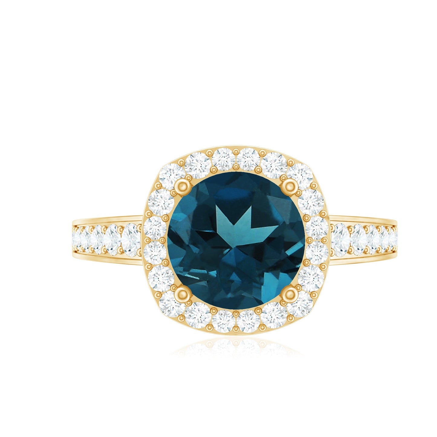 Vintage Halo Engagement Ring with London Blue Topaz and Diamond