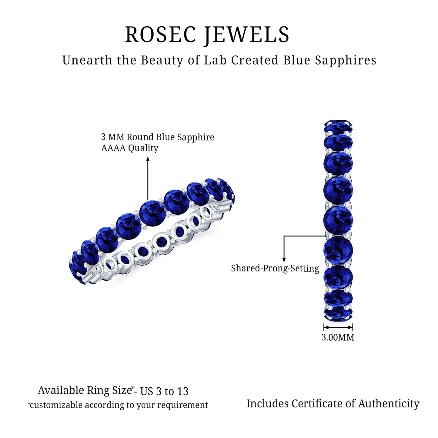 Certified Lab Grown Blue Sapphire Eternity Ring