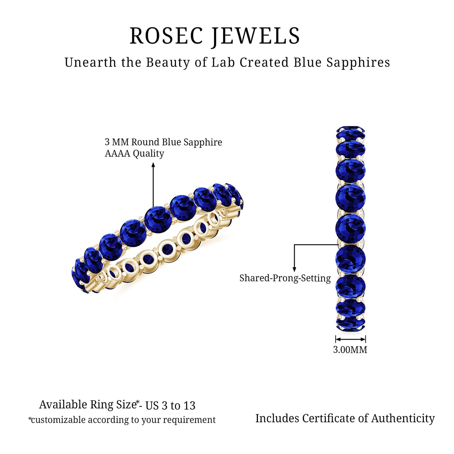 Certified Lab Grown Blue Sapphire Eternity Ring