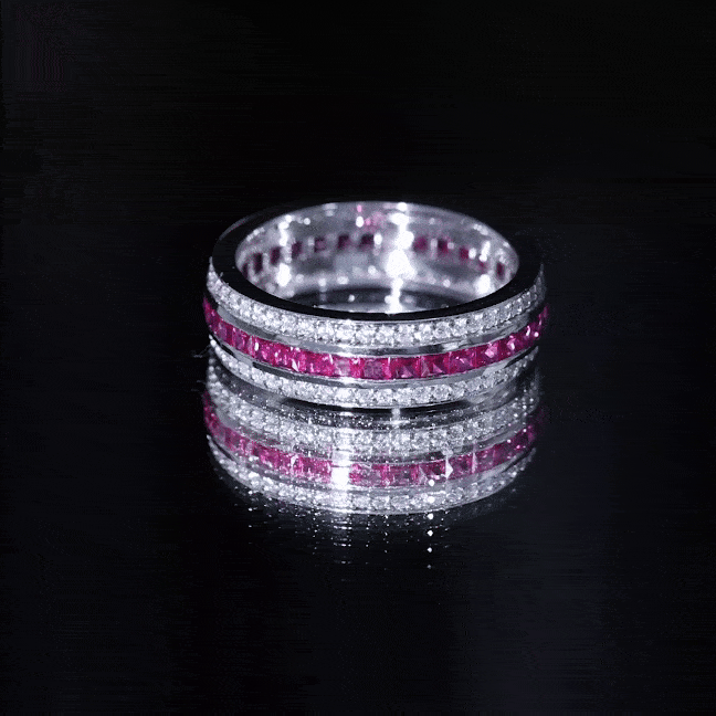 Lab Created Ruby Three Row Wedding Band for Women