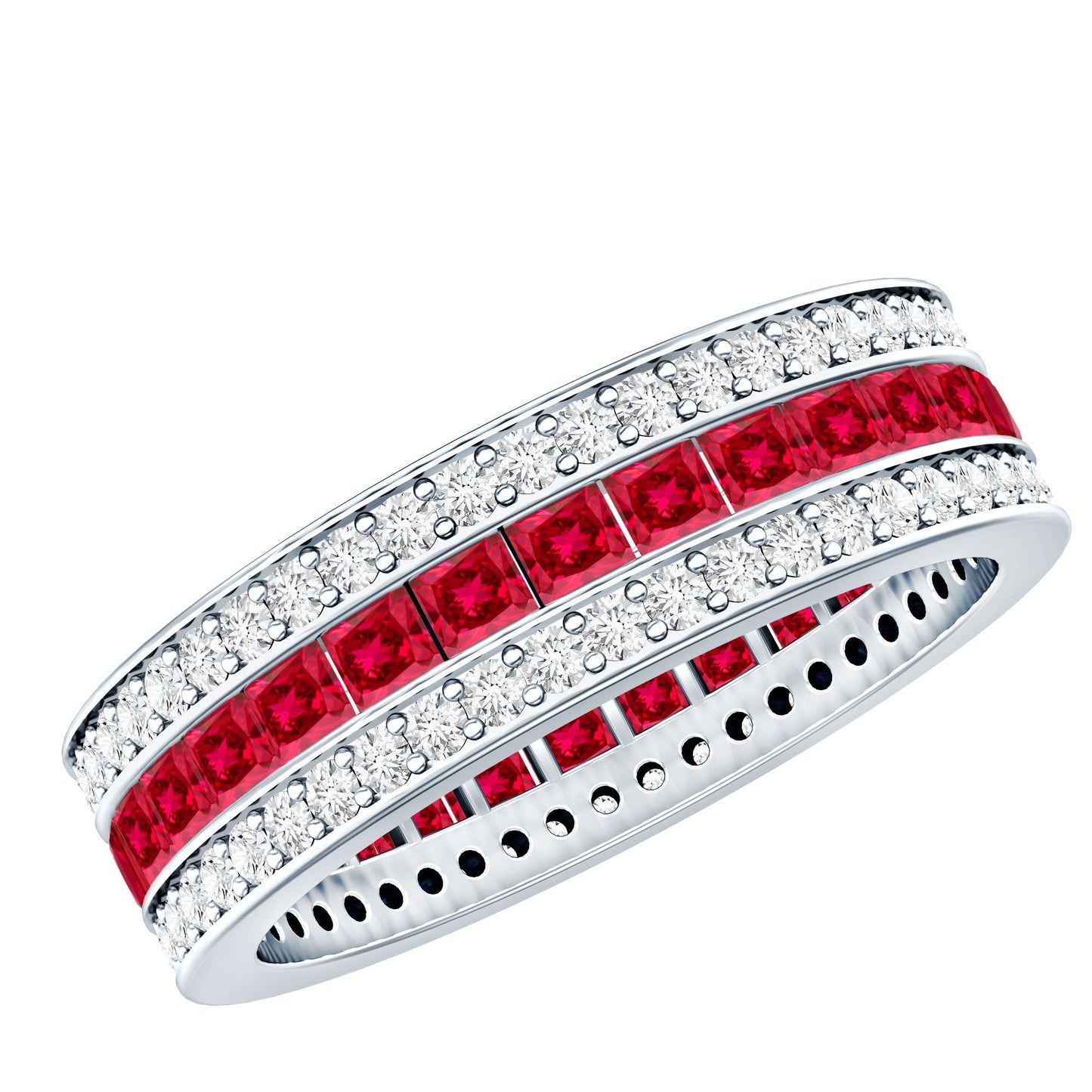 Lab Created Ruby Three Row Wedding Band for Women