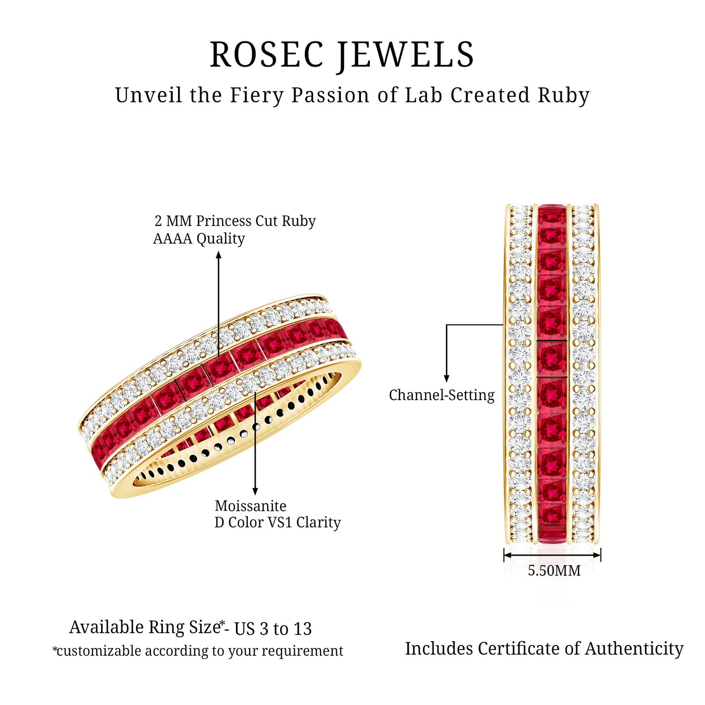 Lab Created Ruby Three Row Wedding Band for Women