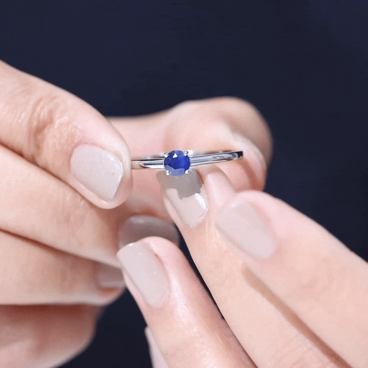 Natural 0.9 Carat Blue Sapphire Solitaire Promise Ring for Women