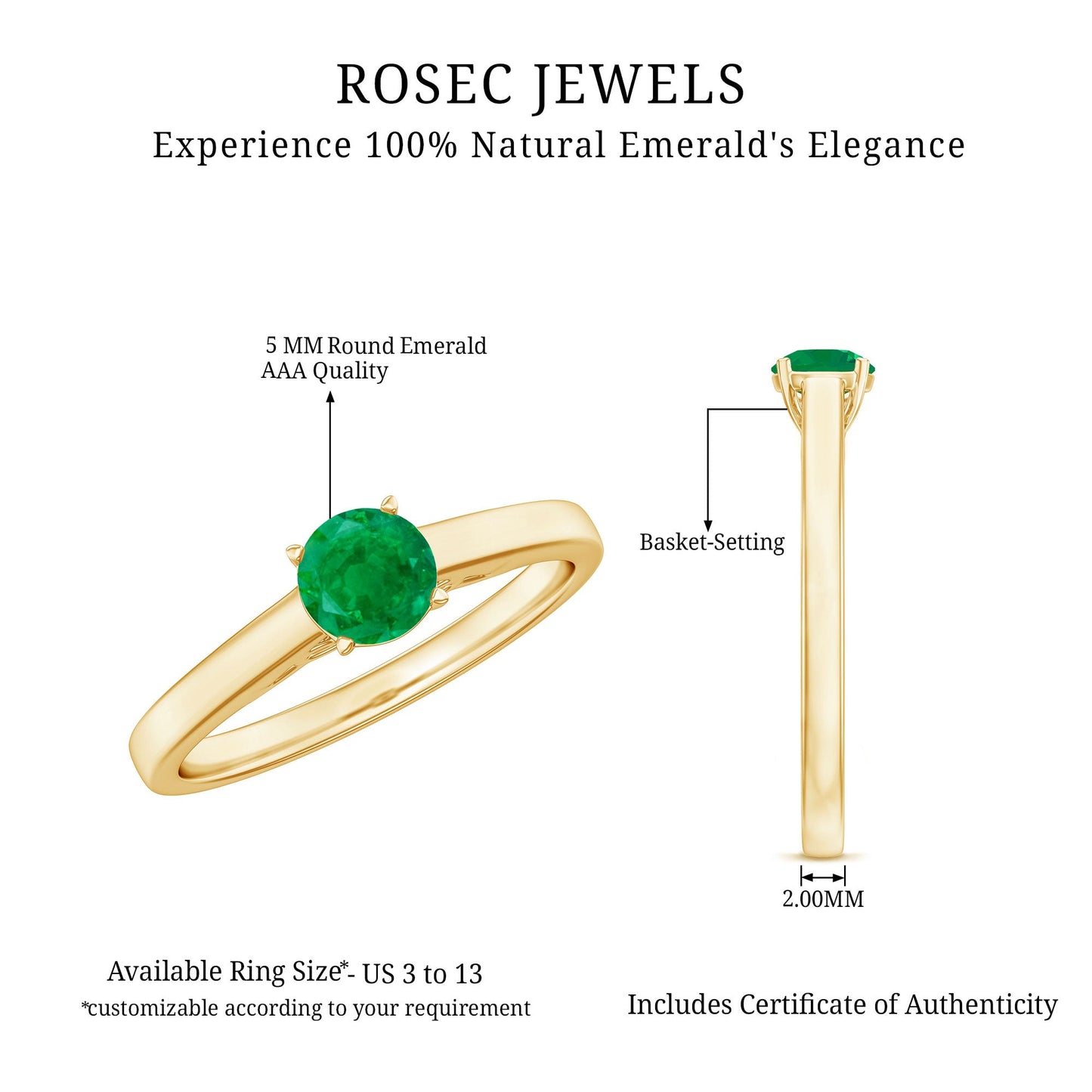 Round Shaped 0.4 Carat Emerald Solitaire Promise Ring for Her
