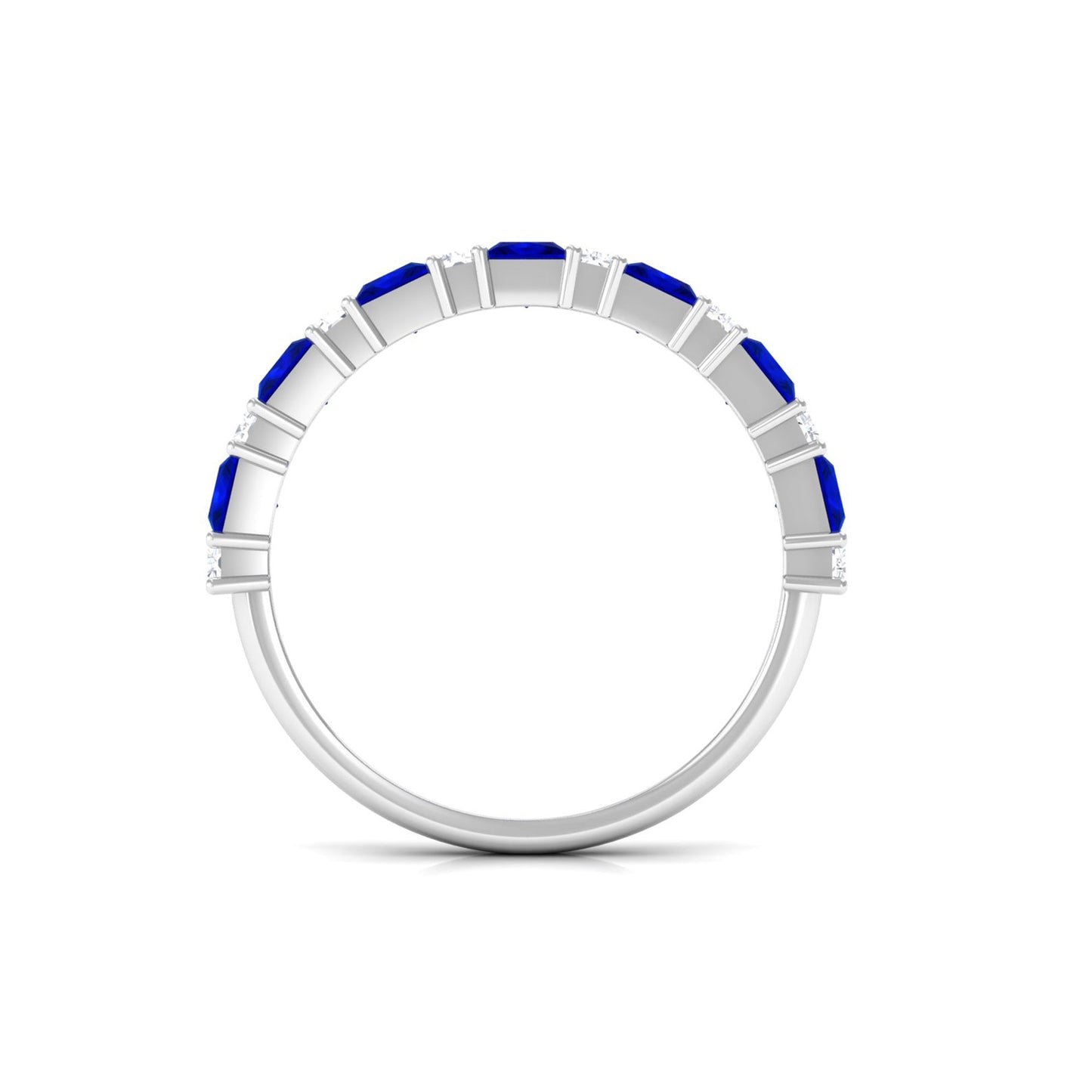 Princess Cut Lab Grown Blue Sapphire Half Eternity Ring with Diamond