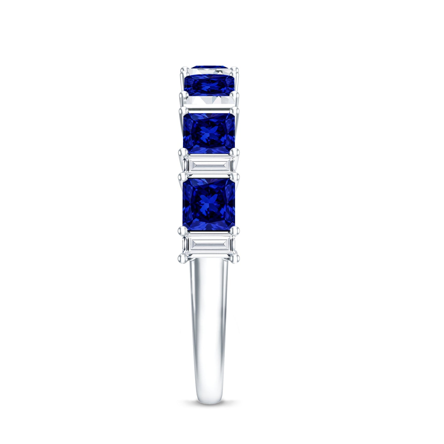 Princess Cut Lab Grown Blue Sapphire Half Eternity Ring with Diamond