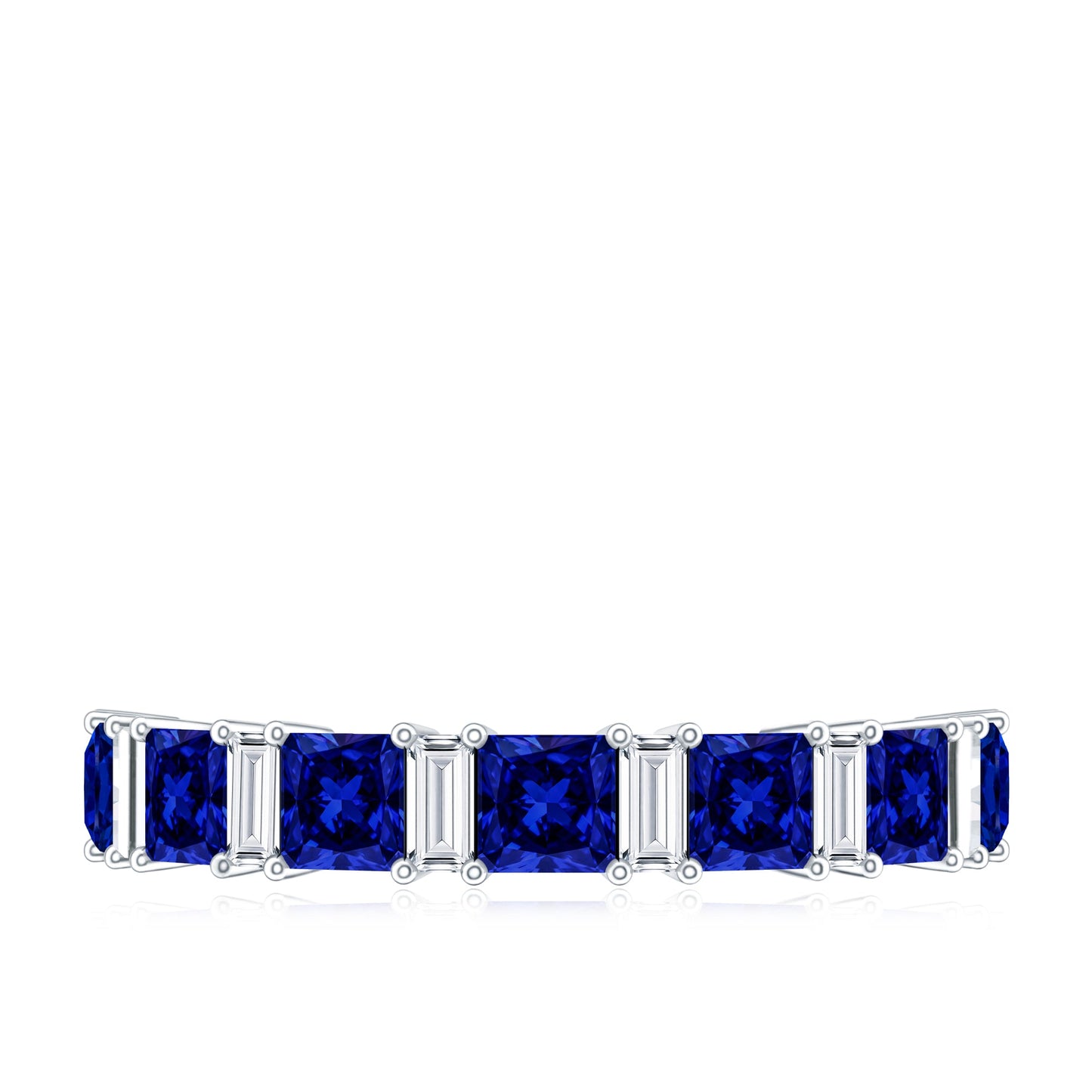 Princess Cut Lab Grown Blue Sapphire Half Eternity Ring with Diamond