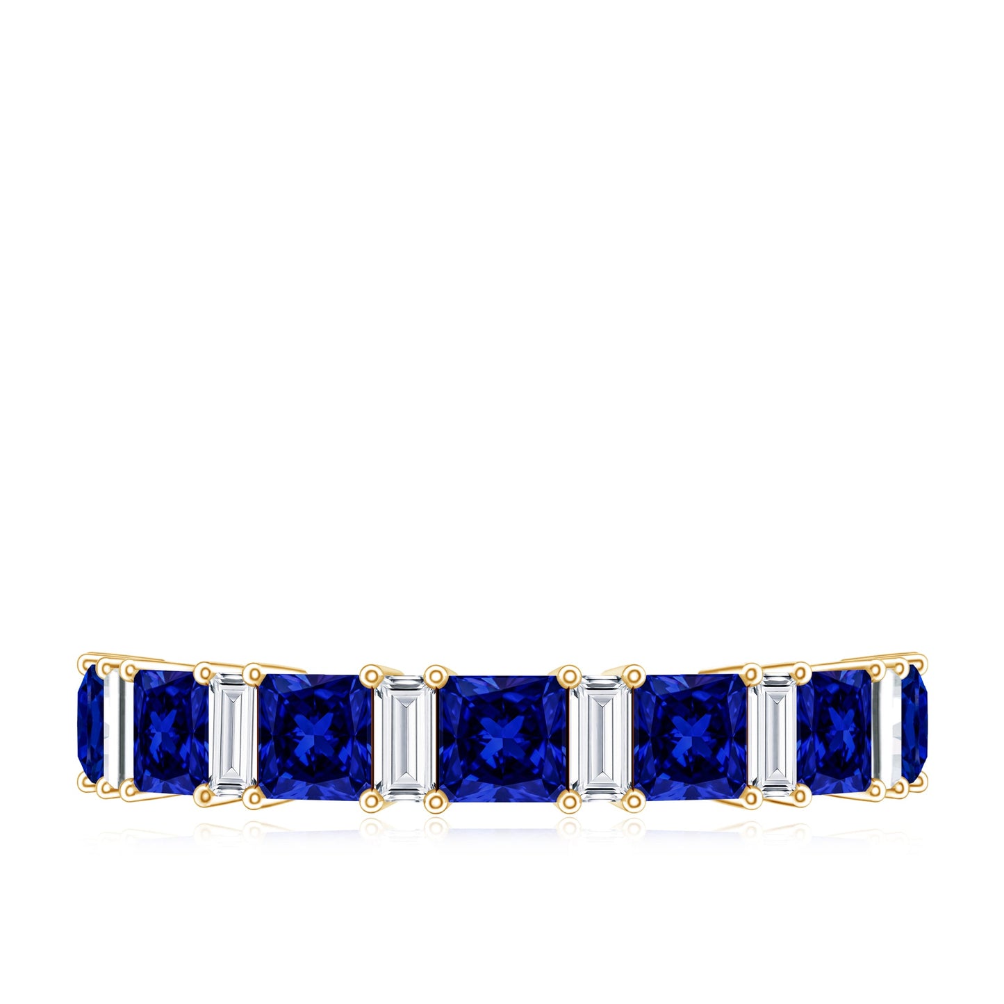 Princess Cut Lab Grown Blue Sapphire Half Eternity Ring with Diamond