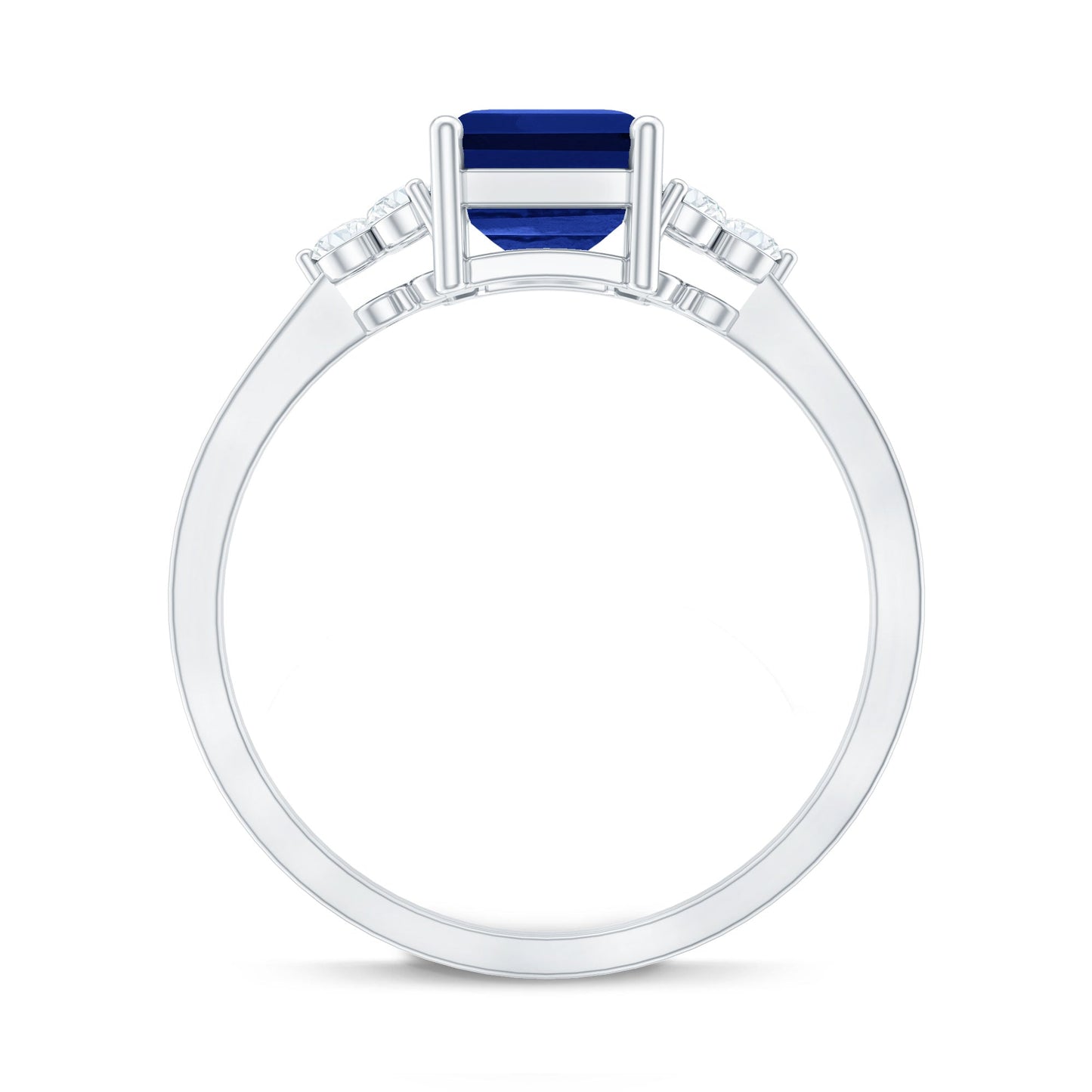 Emerald Cut Lab Created Blue Sapphire Engagement Ring with Diamond Accent