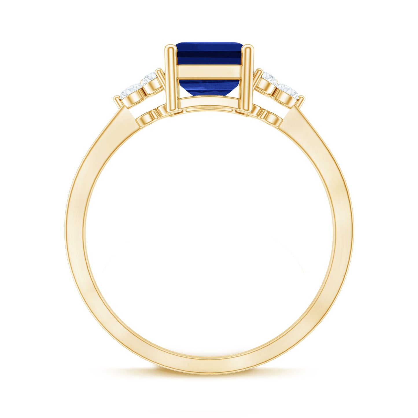 Emerald Cut Lab Created Blue Sapphire Engagement Ring with Diamond Accent