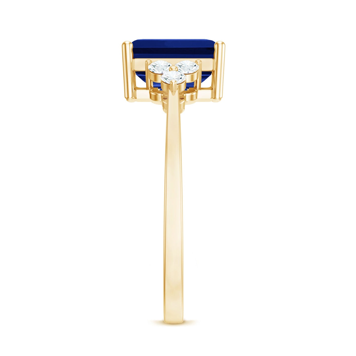 Emerald Cut Lab Created Blue Sapphire Engagement Ring with Diamond Accent