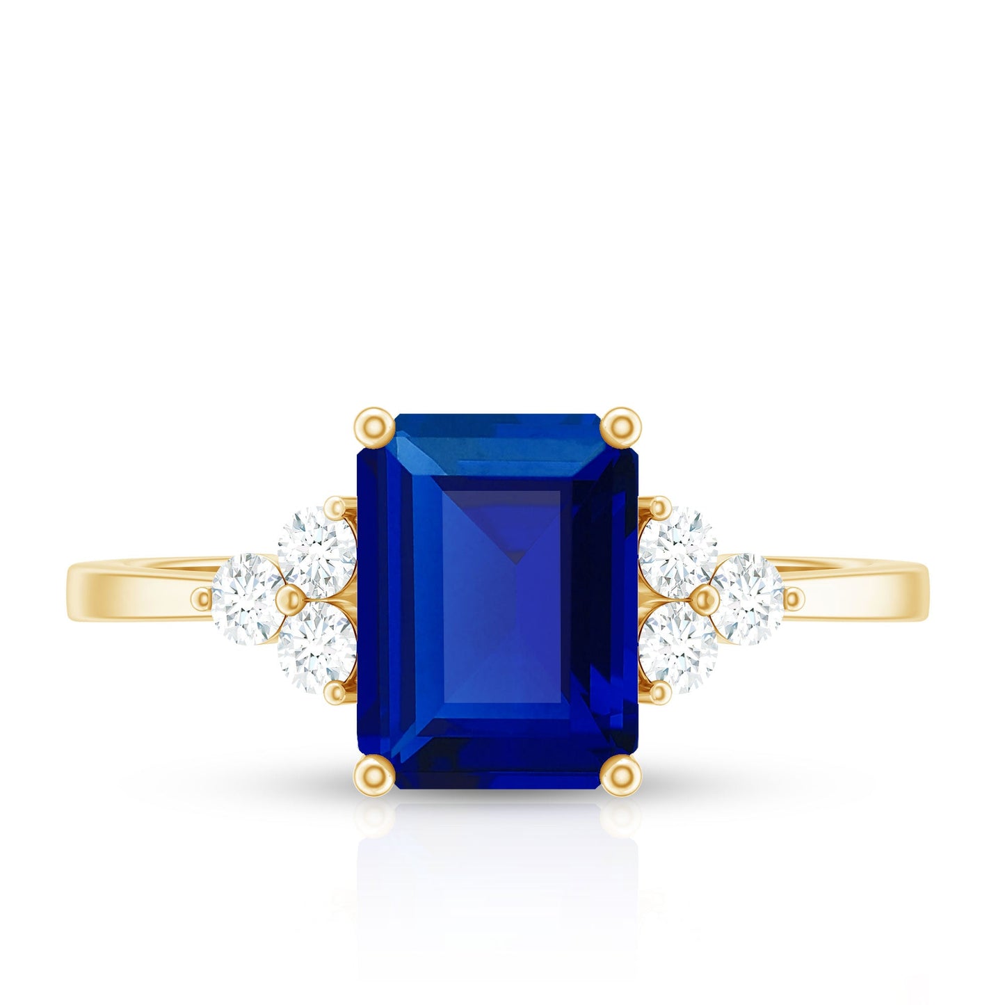 Emerald Cut Lab Created Blue Sapphire Engagement Ring with Diamond Accent