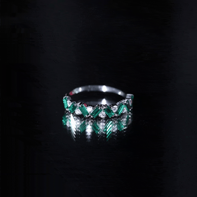 Baguette Shape Lab Grown Emerald and Diamond Half Eternity Ring
