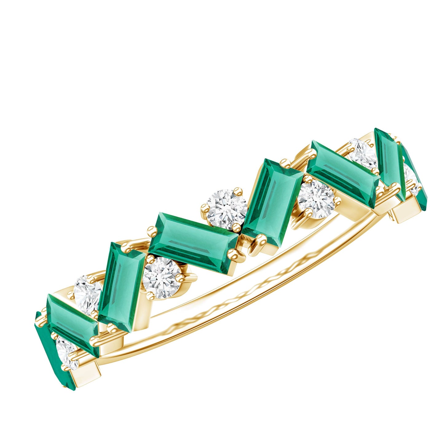 Baguette Shape Lab Grown Emerald and Diamond Half Eternity Ring