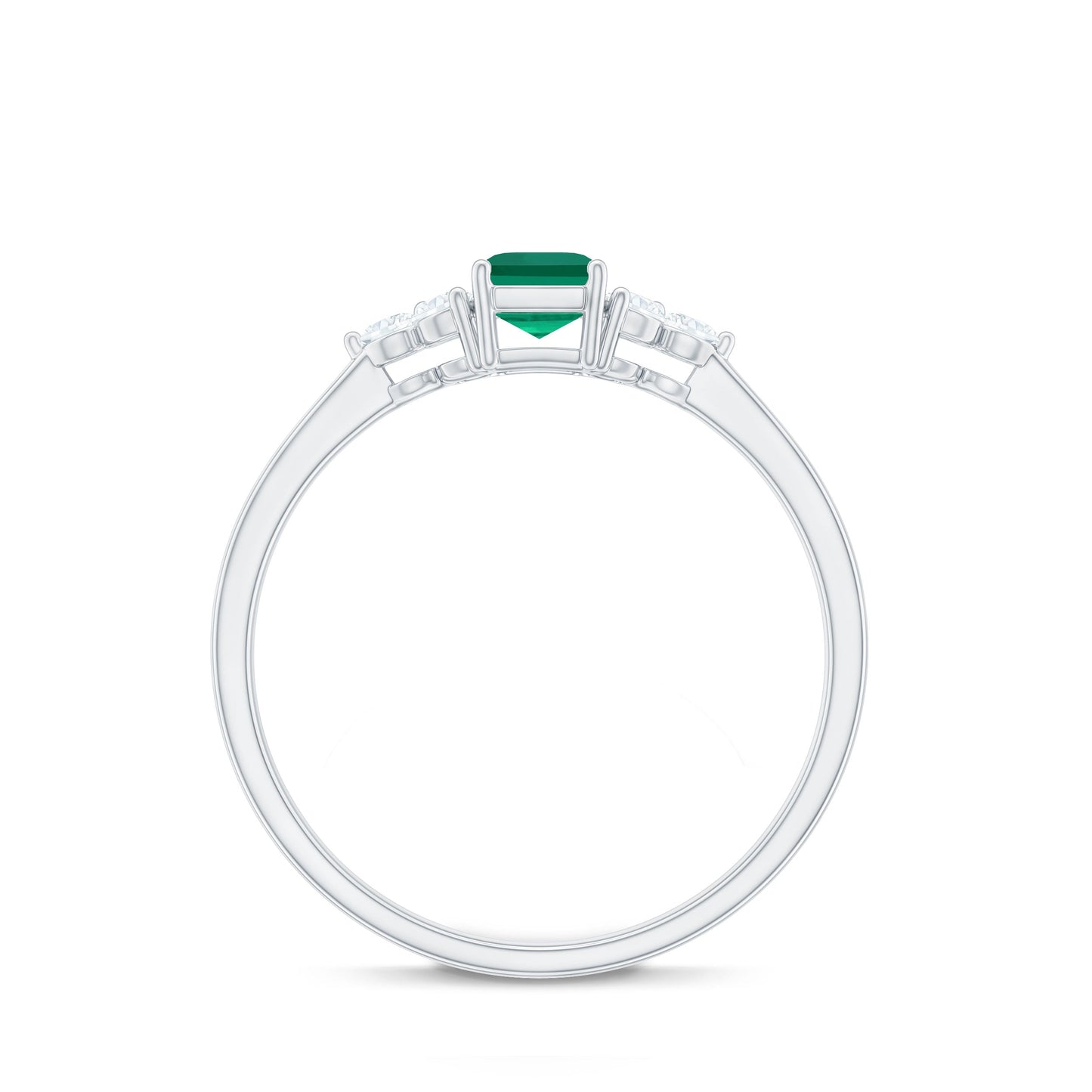 Certified Lab Grown Emerald Cut Emerald Engagement Ring with Diamond Trio