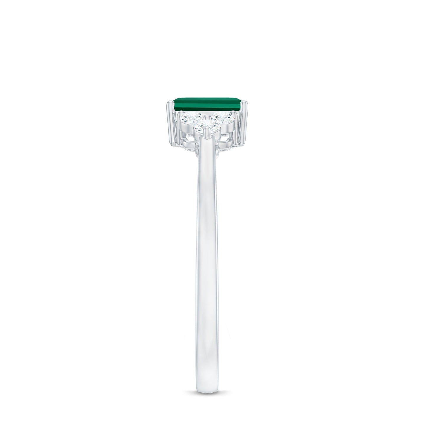 Certified Lab Grown Emerald Cut Emerald Engagement Ring with Diamond Trio