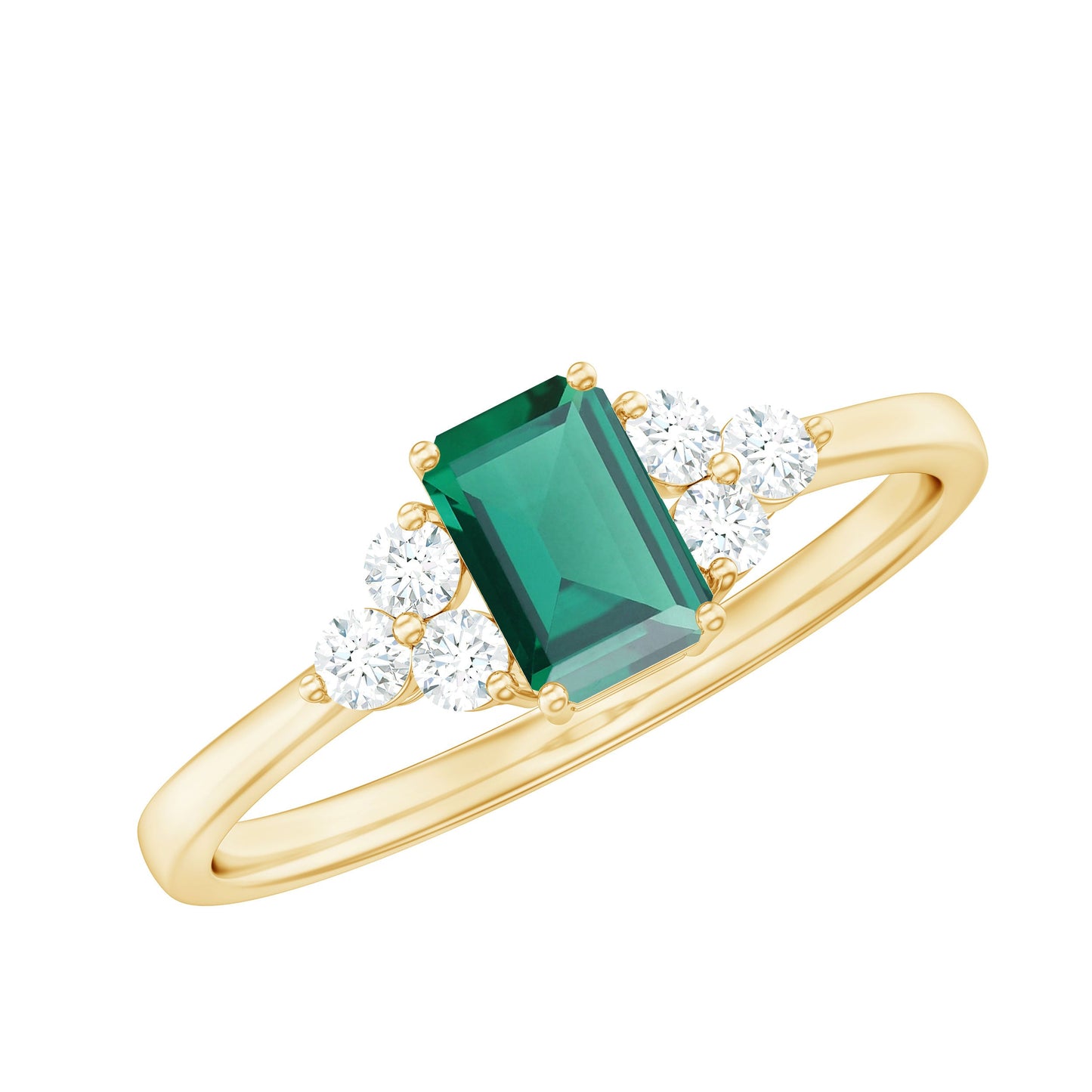 Certified Lab Grown Emerald Cut Emerald Engagement Ring with Diamond Trio