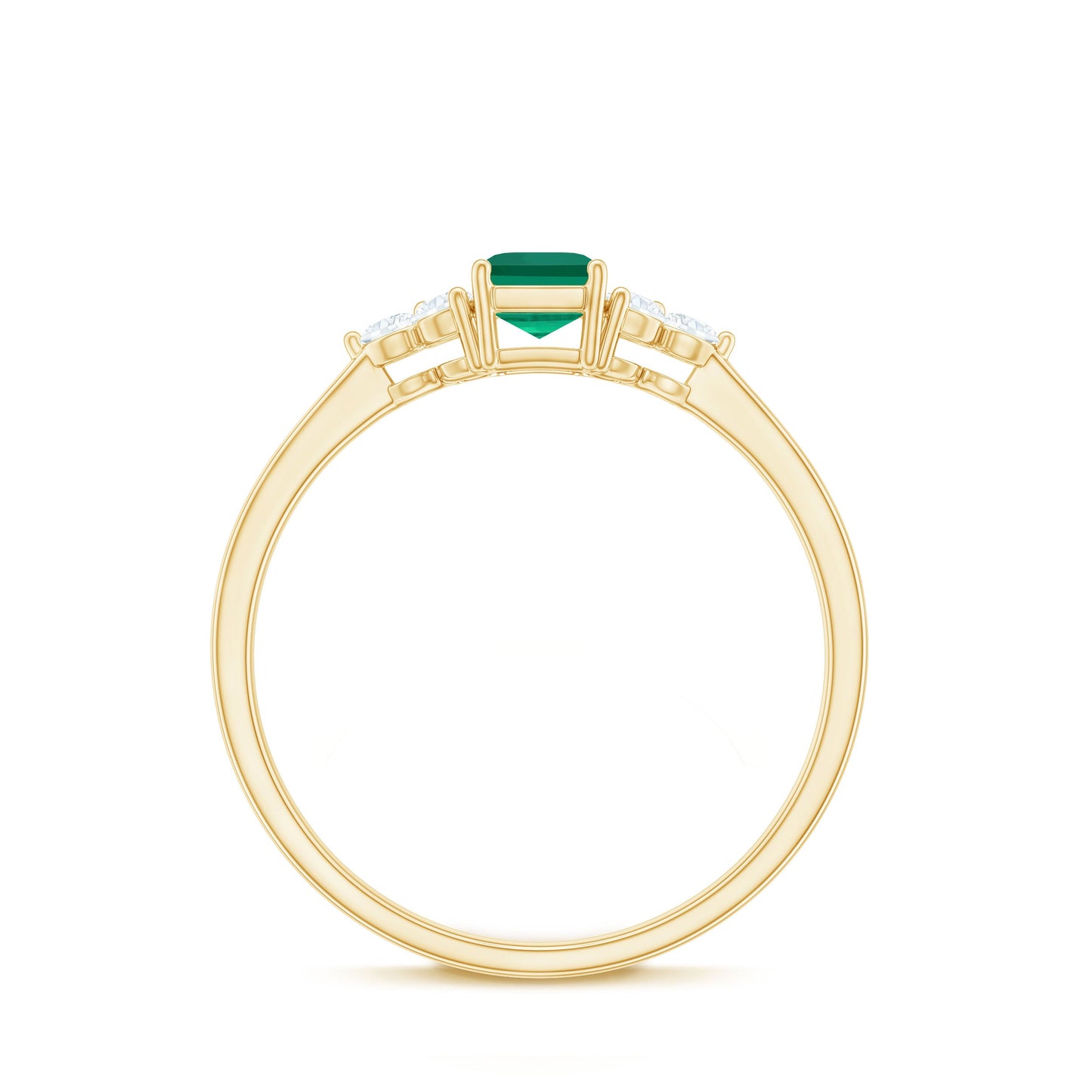 Certified Lab Grown Emerald Cut Emerald Engagement Ring with Diamond Trio