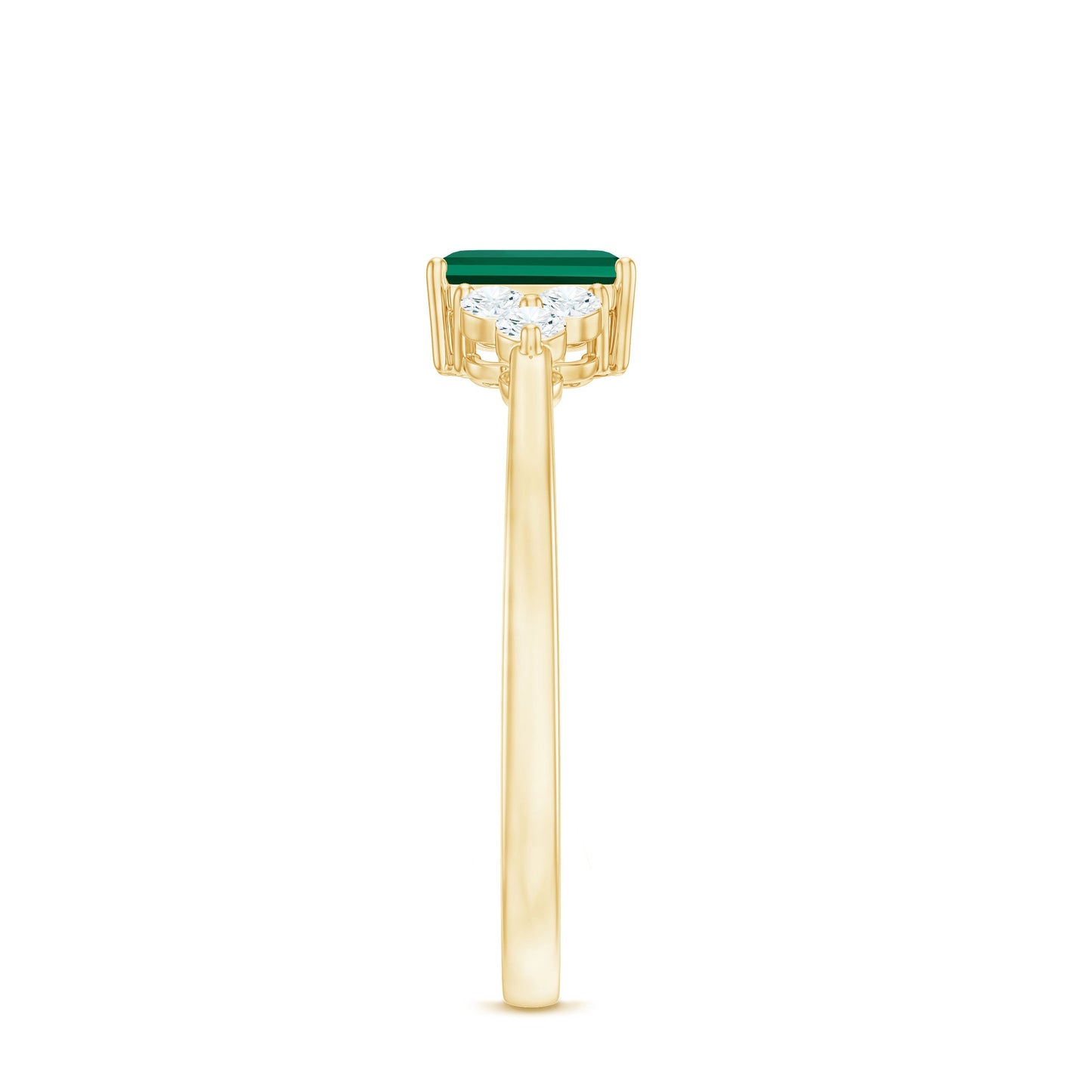Certified Lab Grown Emerald Cut Emerald Engagement Ring with Diamond Trio