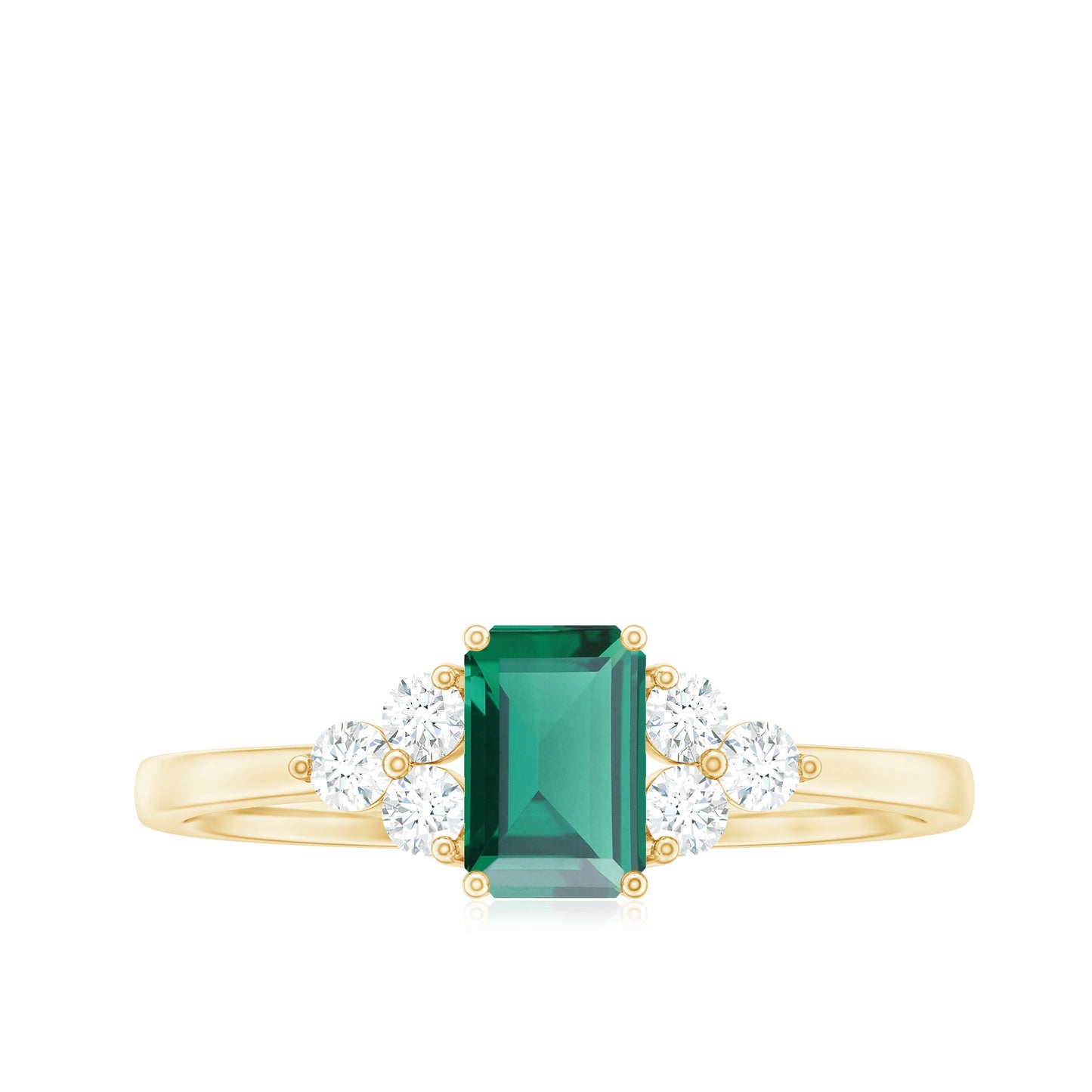Certified Lab Grown Emerald Cut Emerald Engagement Ring with Diamond Trio