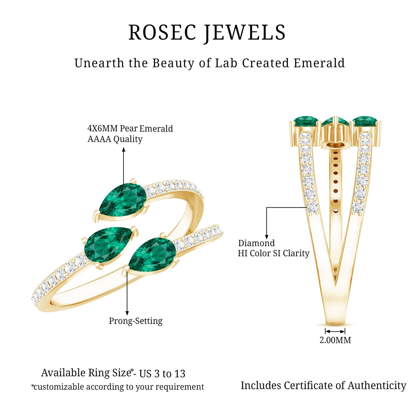 Certified Pear Shape Lab Grown Emerald Diamond Cocktail Ring