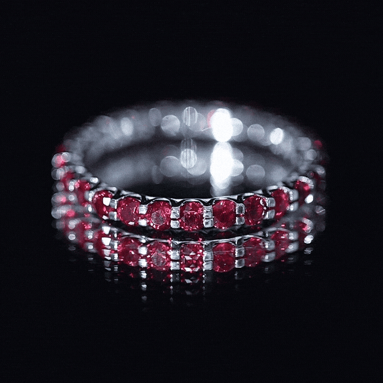 Shared Prong Set Round Created Ruby Full Eternity Band Ring