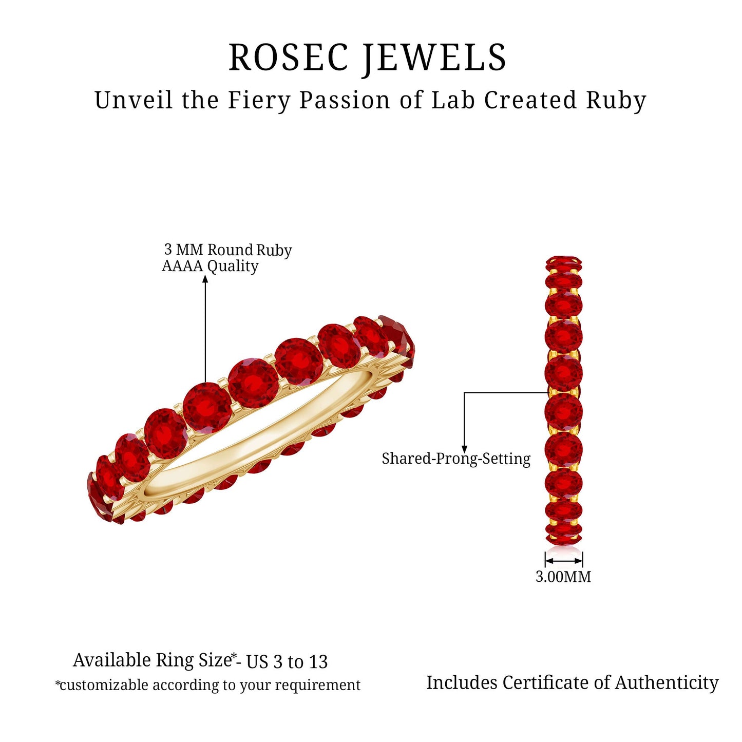 Shared Prong Set Round Created Ruby Full Eternity Band Ring