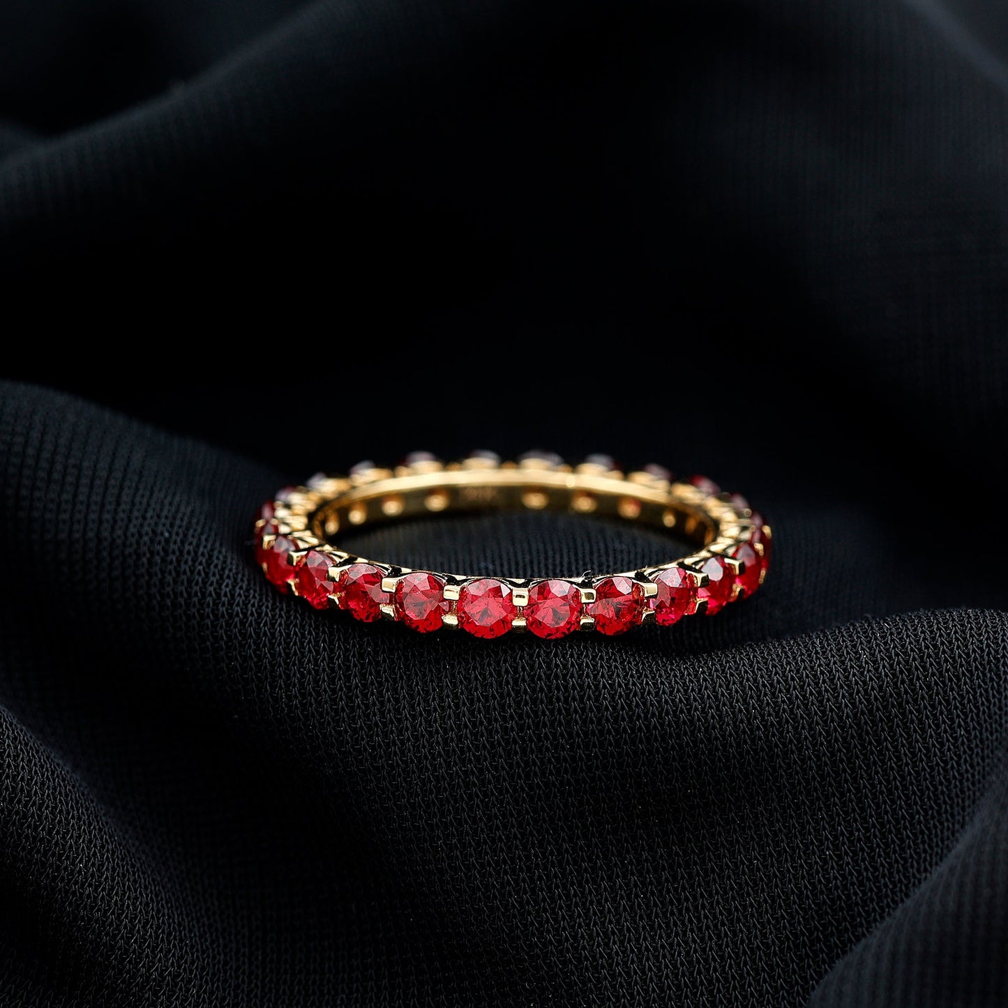 Shared Prong Set Round Created Ruby Full Eternity Band Ring
