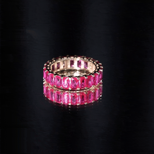 Emerald Cut Lab Grown Ruby Full Eternity Wide Band Ring