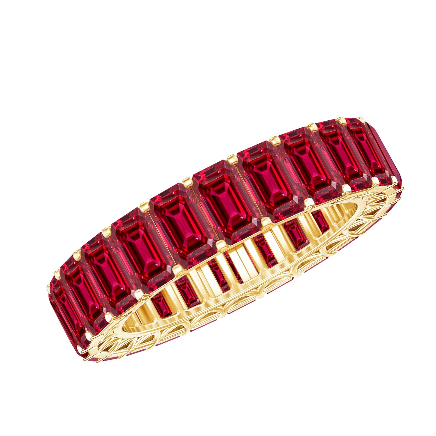 Emerald Cut Lab Grown Ruby Full Eternity Wide Band Ring