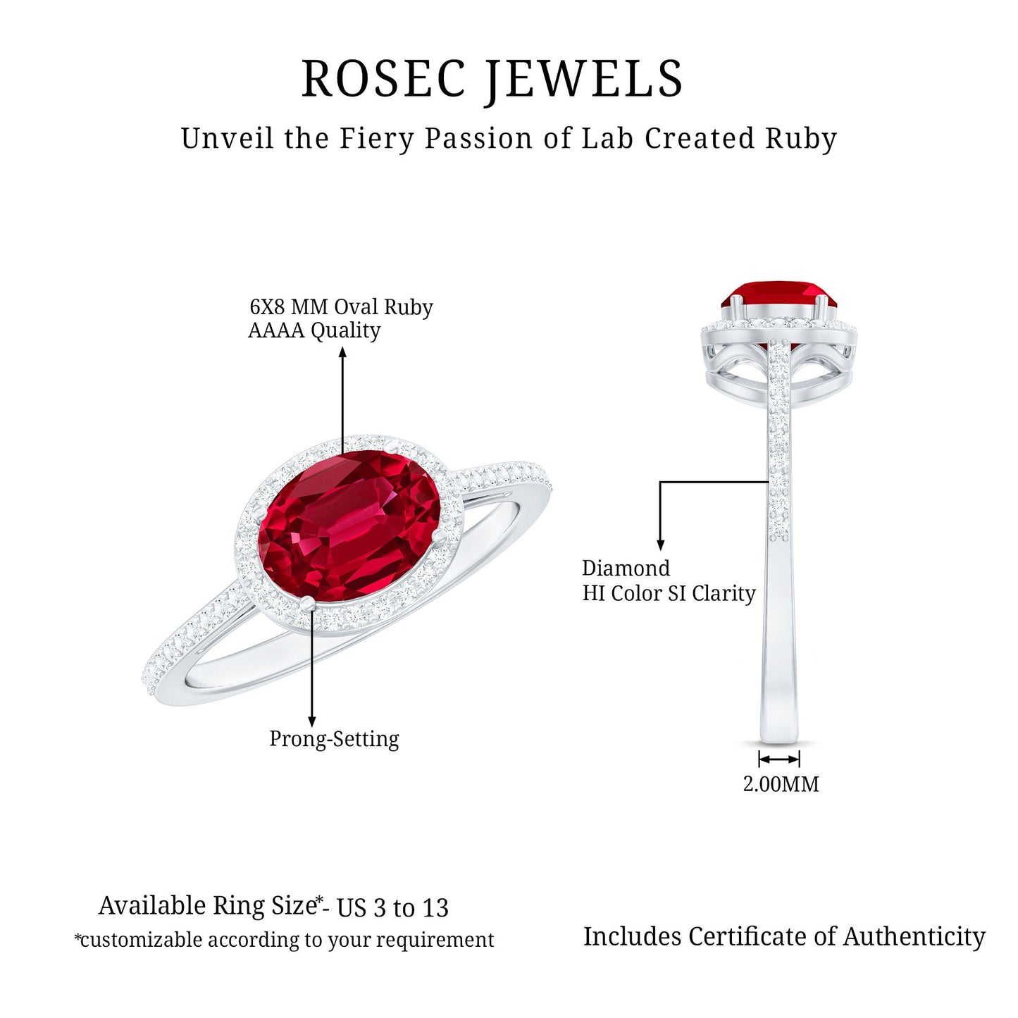 East West Set Lab Grown Ruby Oval Engagement Ring with Diamond