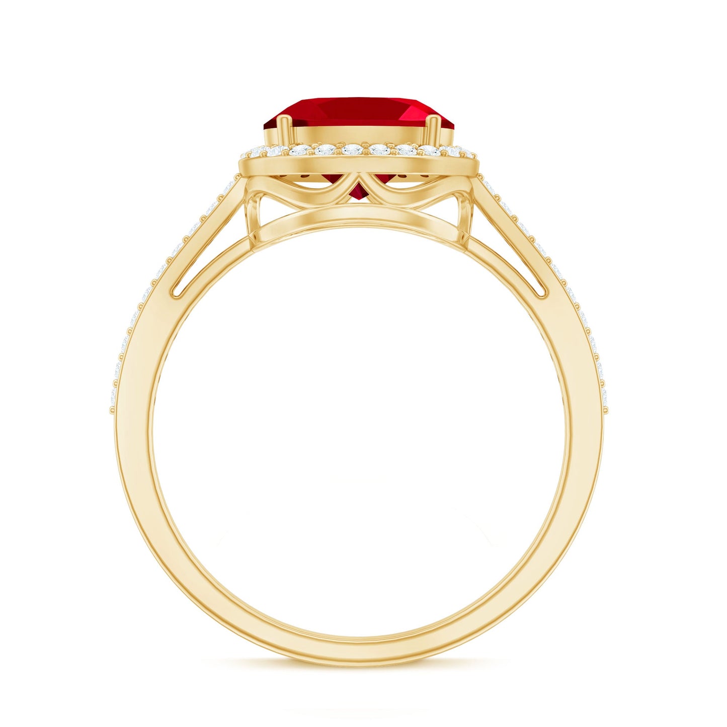 East West Set Lab Grown Ruby Oval Engagement Ring with Diamond