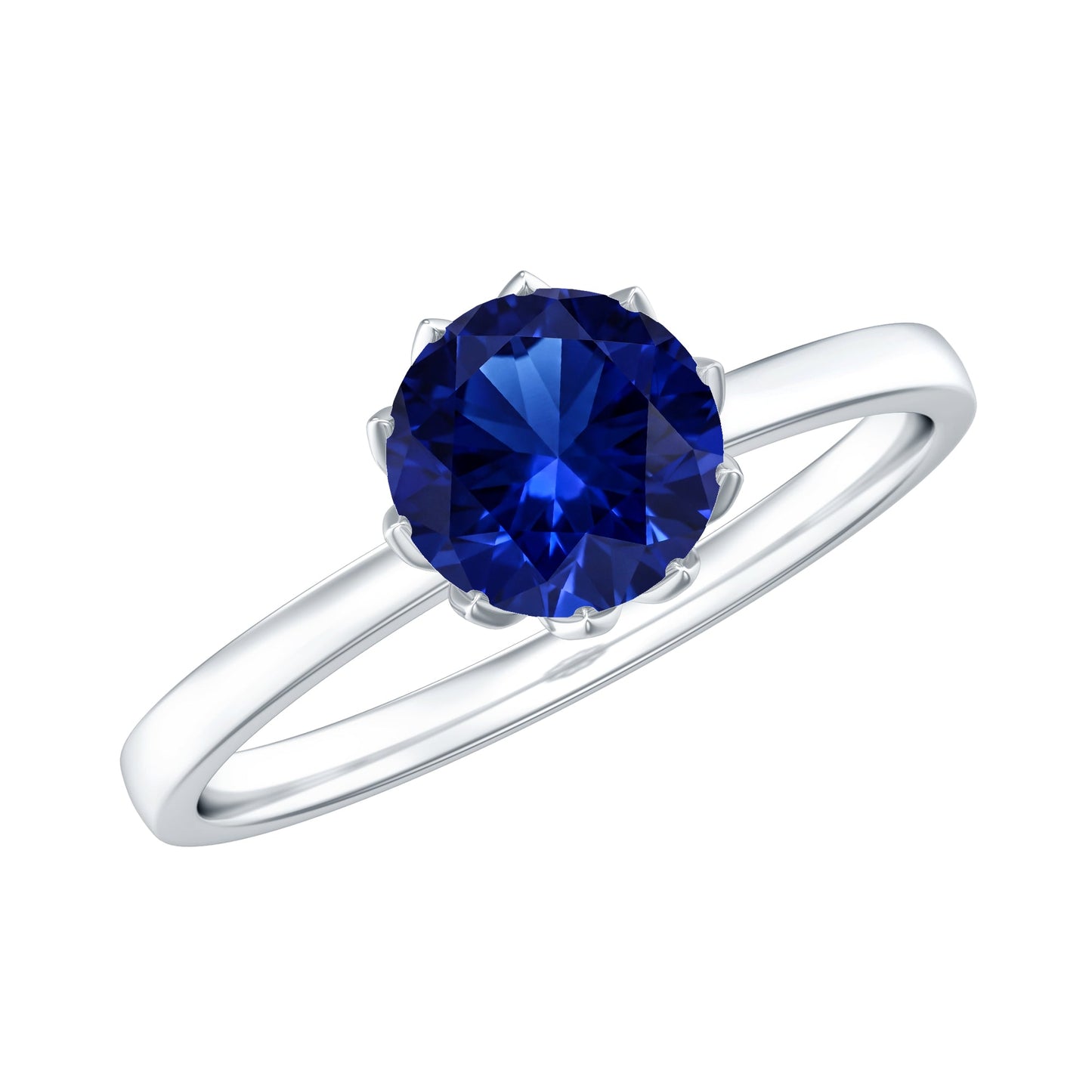 Certified 1 Carat Lab Grown Blue Sapphire Solitaire Engagement Ring