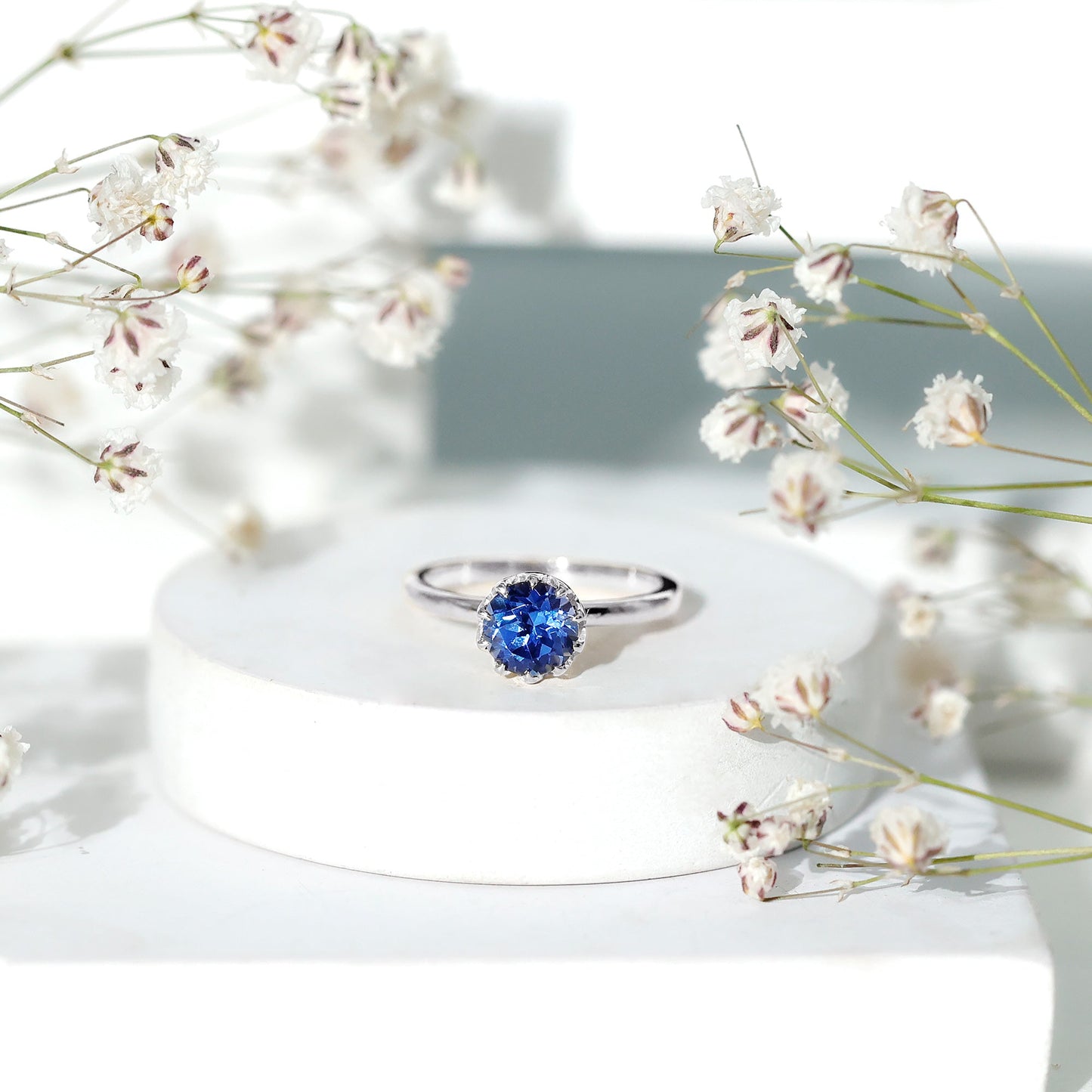 Certified 1 Carat Lab Grown Blue Sapphire Solitaire Engagement Ring