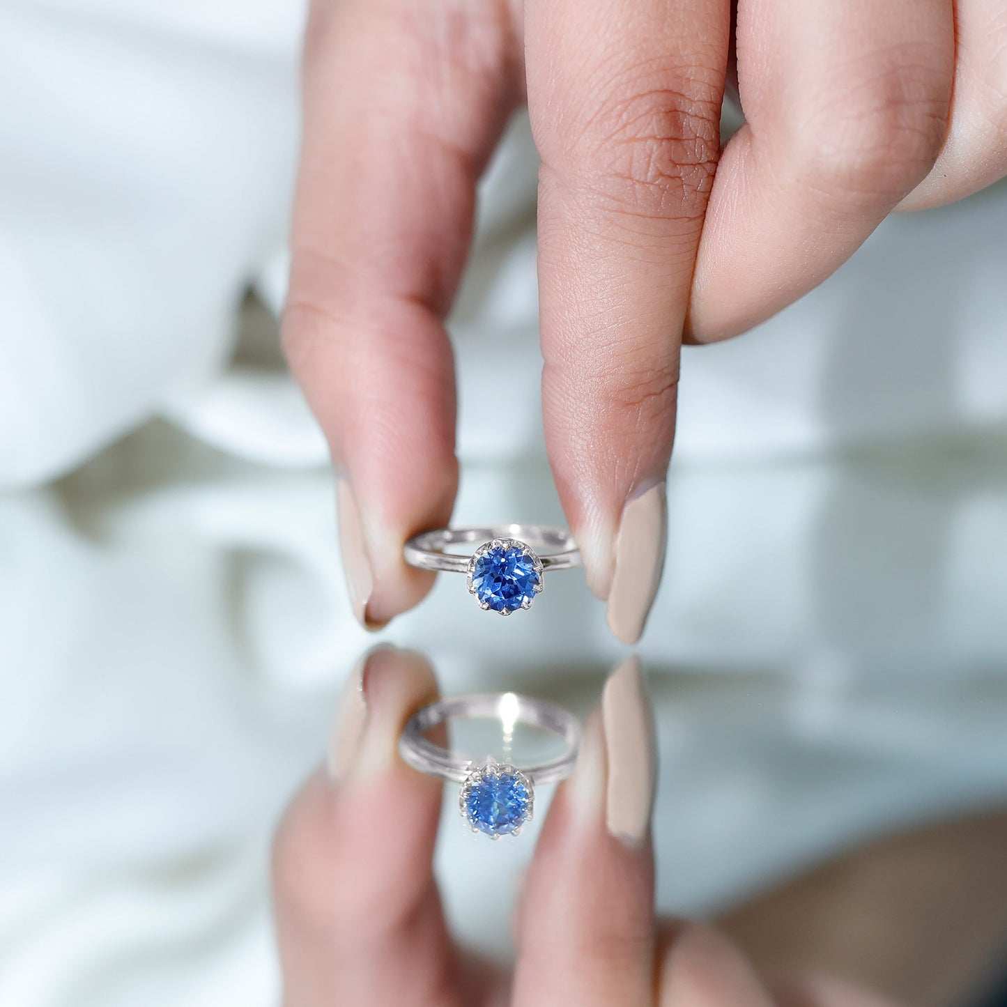 Certified 1 Carat Lab Grown Blue Sapphire Solitaire Engagement Ring