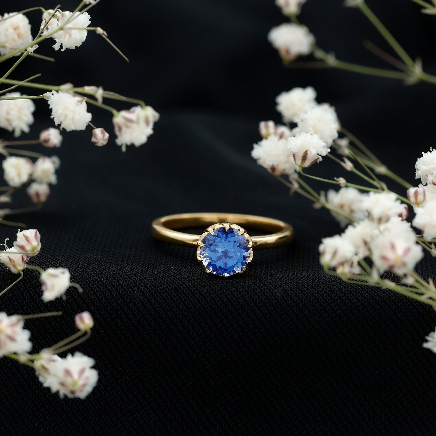 Certified 1 Carat Lab Grown Blue Sapphire Solitaire Engagement Ring