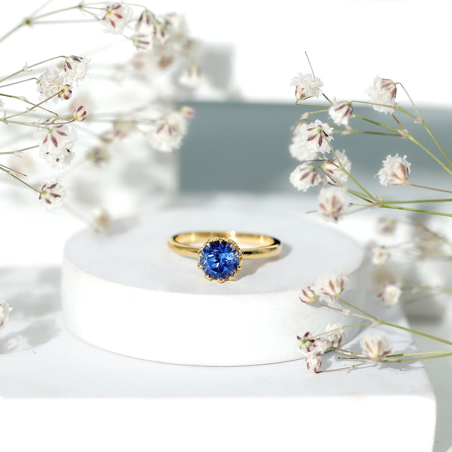 Certified 1 Carat Lab Grown Blue Sapphire Solitaire Engagement Ring