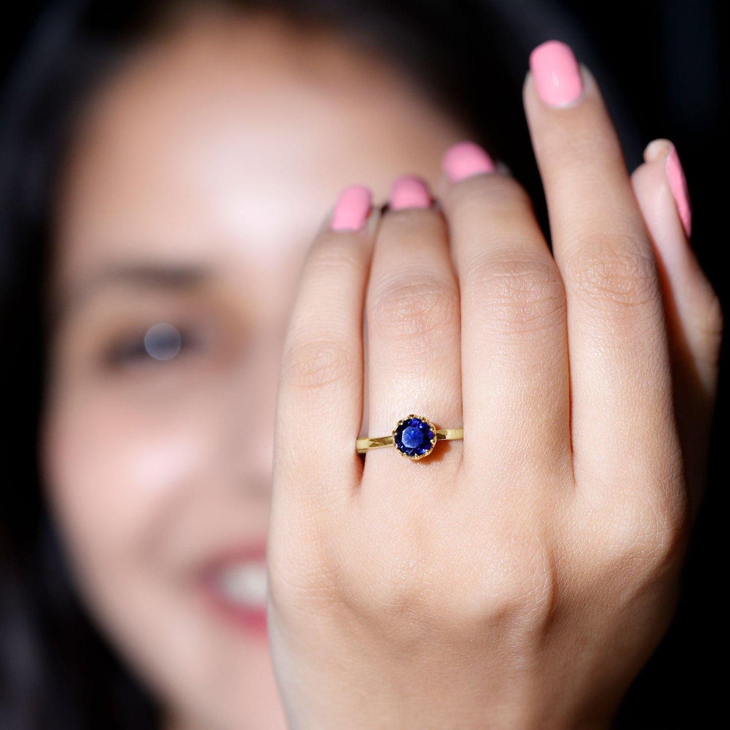 Certified 1 Carat Lab Grown Blue Sapphire Solitaire Engagement Ring