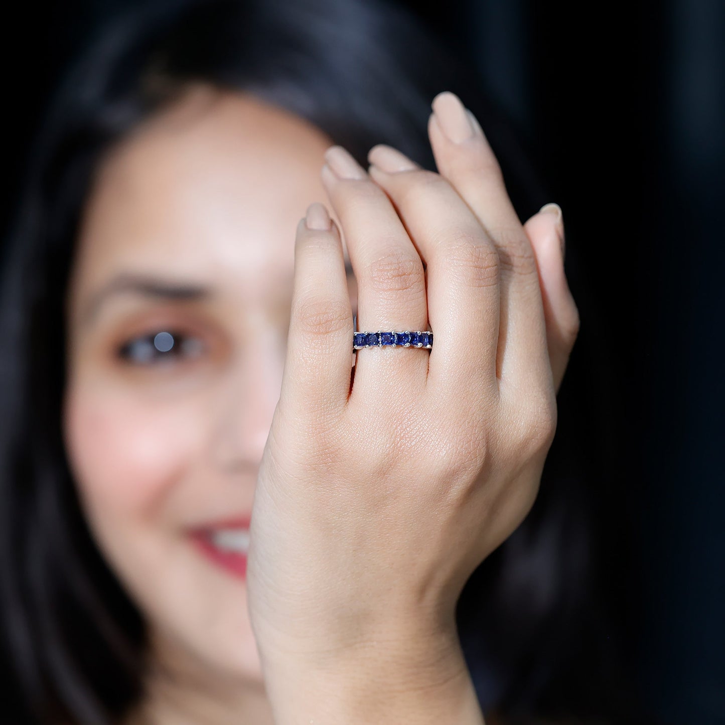 Princess Cut Lab Grown Blue Sapphire Full Eternity Band