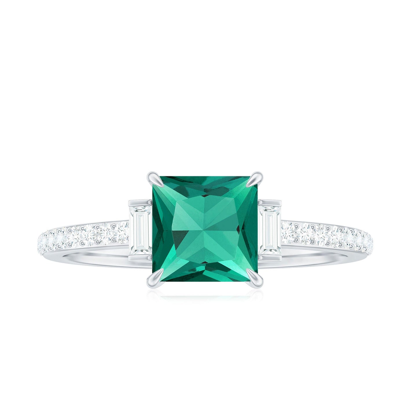 Lab Grown Emerald Diamond 3 Stone Engagement Ring with Certificate