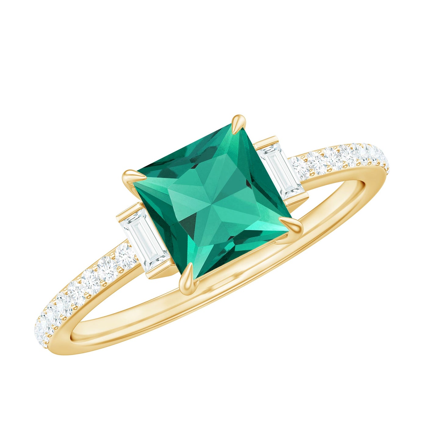 Lab Grown Emerald Diamond 3 Stone Engagement Ring with Certificate